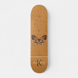 Skateboard Boho Naranja de mariposa Grunge Monograma Bonito d