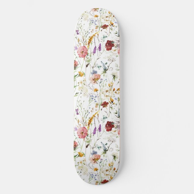 Skateboard Boho Wildflower Acuarela Primavera Flor (Anverso)