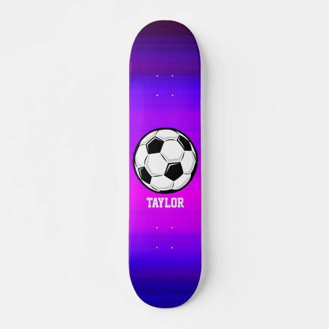 Skateboard Bola de fútbol; azul violeta vibrante y magenta (Anverso )