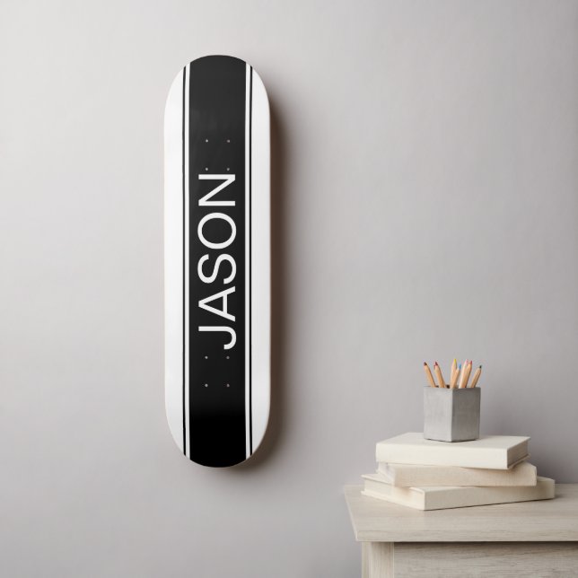 Skateboard Bold Black & White Stripe Editable Text (Arte de la pared)