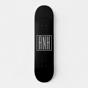 Skateboard Bold Modern 3 Initials Monogram   White On Black
