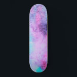 Skateboard Bonito Azul morado morado color agua arte<br><div class="desc">Este moderno diseño artístico es perfecto para una mujer moderna y elegante. Tiene una acuarela rosa brillante pintada a mano, violeta, verde verde azulado y salada azul salada. Es fresco, único, jovial y contemporáneo. Estilizar con este diseño único y único, pintado a mano por el artista de la marca La...</div>