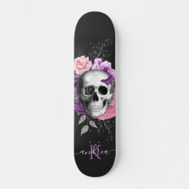 Skateboard Bonito Floral Calavera Hojas Botánicas Nombre Mono