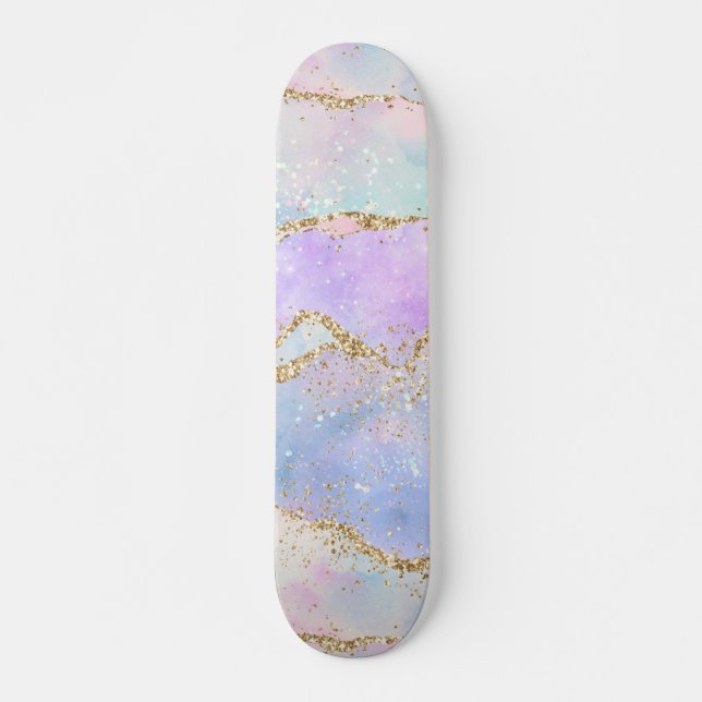 Skateboard Bonito Pastel Agate | Vena acuarela Purpurina de o (Anverso )