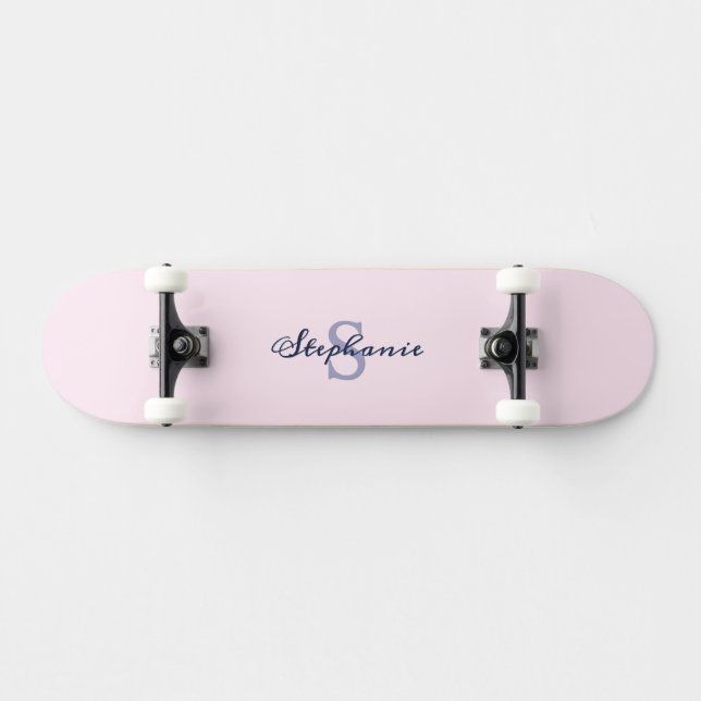 Skateboard Bonito Pastel Rosa Elegante Simple Cute Monogramad (Horz)
