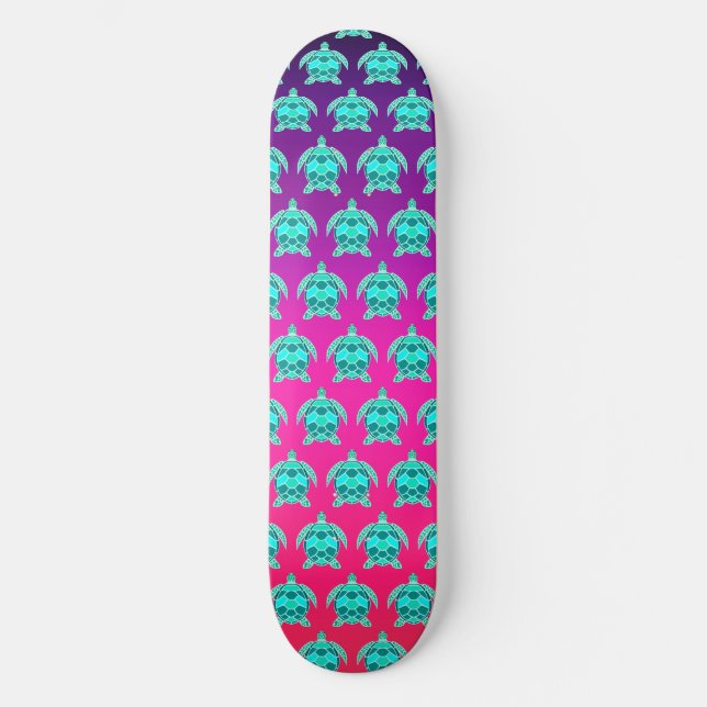Skateboard Bonito Patrón de tortugas verde azuladas azul turq (Anverso)