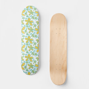 Skateboard Bonito verano Patrón de flores amarillas y turques