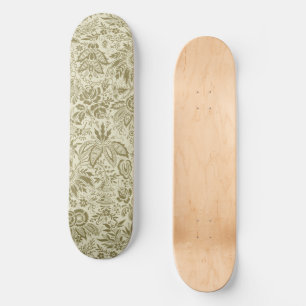 Skateboard Bordado Botánico Toile Floral Patrón Verde Salvia