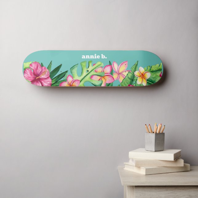 Skateboard Borde de flor tropical audaz personalizado (Arte de pared (horz))