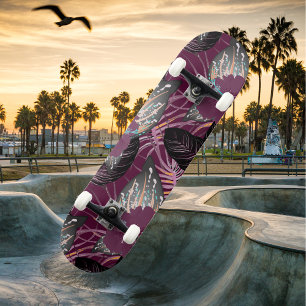 Skateboard Borgoña Tropical Hibiscus Floral