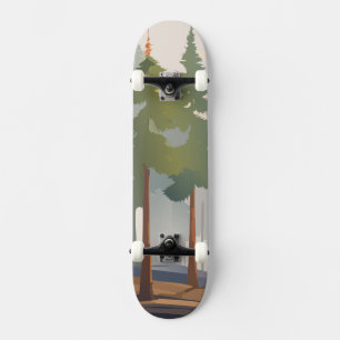 Skateboard Bosque Acuarela Suave Redwood Estética Natural