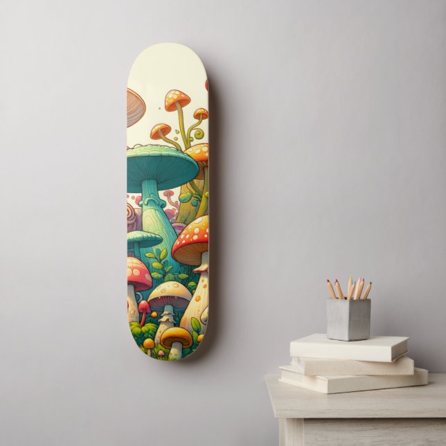Skateboard Bosque de fantasía de hongos (Arte de la pared)