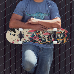 Skateboard Bosque de hongos psicodélicos con guitarra