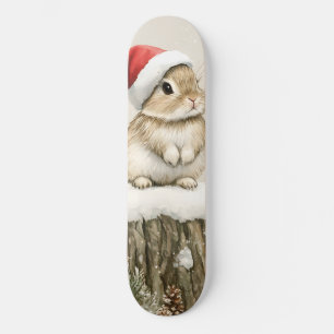 Skateboard Bosque nevado de invierno, conejo de Navidad y páj