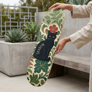Skateboard Botánicos Gatos Negros Místicos Hoja Verde Otoño