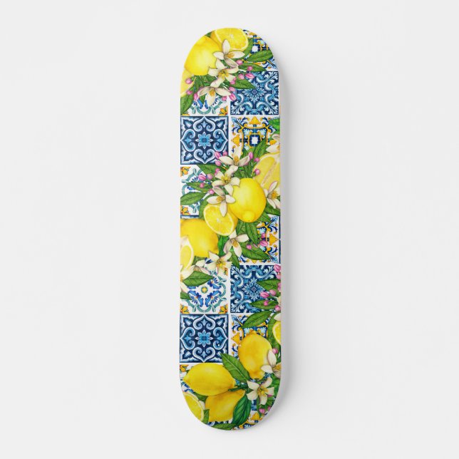 Skateboard Brillante Mediterráneo Sicilia Tiles Citrus Lemons (Anverso )