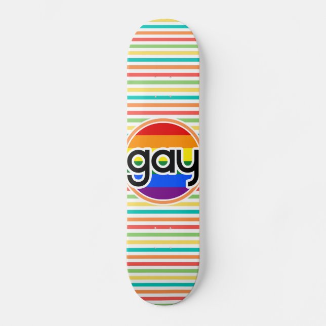 Skateboard Brillantes franjas arcoiris, gays (Anverso)