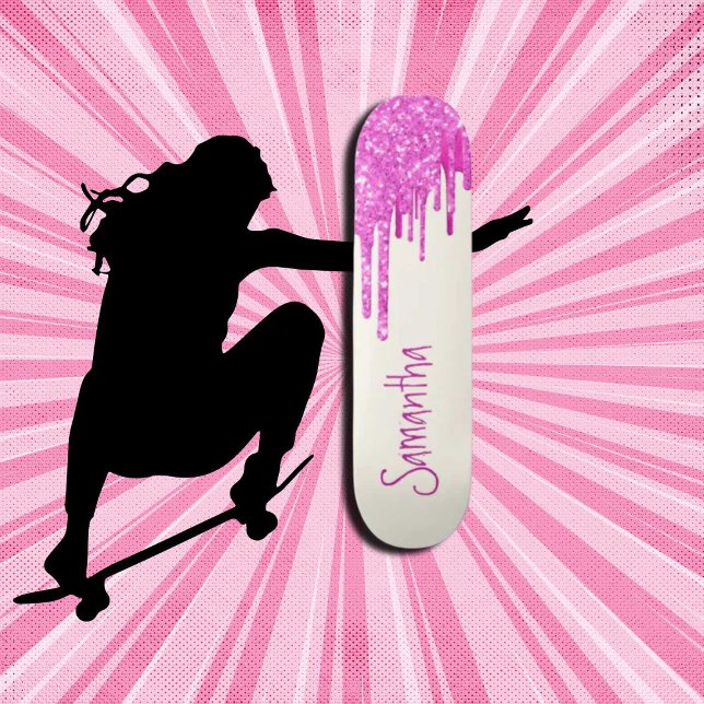 Skateboard Brillantina rosa fuerte (Girl Power, Original and best online Zazzle skateboard shop- Urban Warrior)