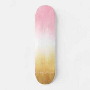 Skateboard Brochas modernas de pincel amarillo rosado Ombre