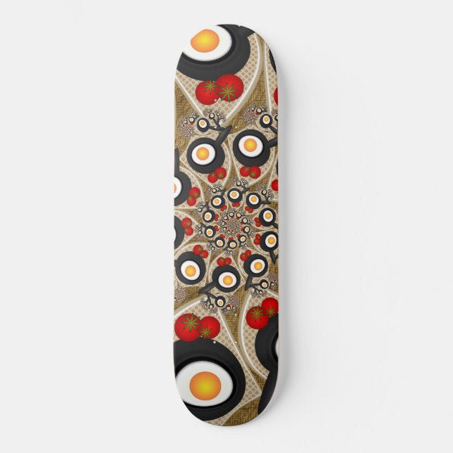 Skateboard Brunch Fractal Art Comida divertida, Tomates, Huev (Anverso)