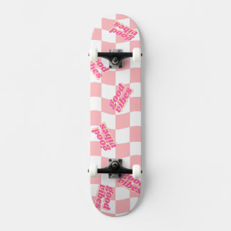 Skateboard Buenas vibraciones Girly Pastel Blanco Rosado Cheq