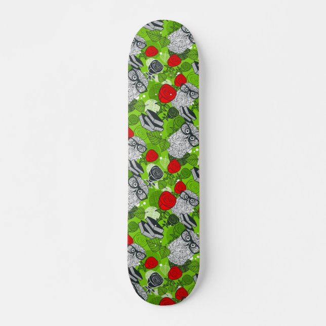 Skateboard Búho en rosas rojas (Anverso )