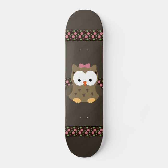 Skateboard Búho lindo de la niña con el arco rosado (Anverso)