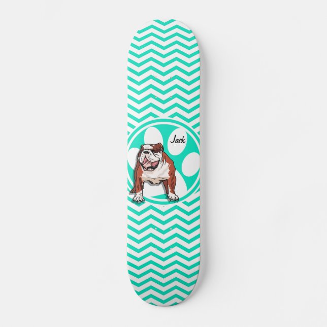 Skateboard Bulldog; Aqua Green Chevron (Anverso)