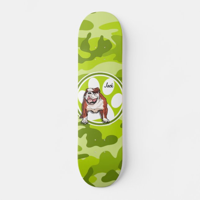 Skateboard Bulldog; camo verde brillante, camuflaje (Anverso)