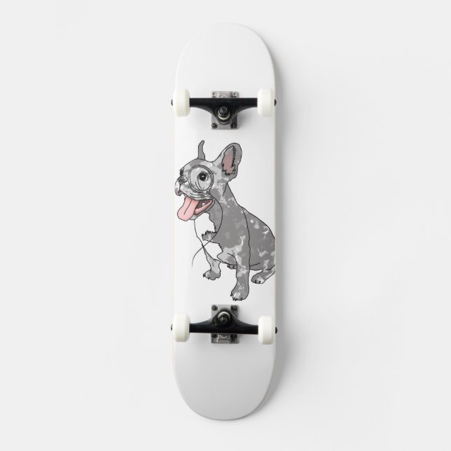 Skateboard Bulldog francés con monóculo (Anverso)