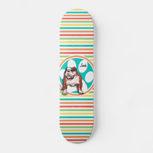 Skateboard Bulldog; franjas de arcoiris brillantes (Anverso)