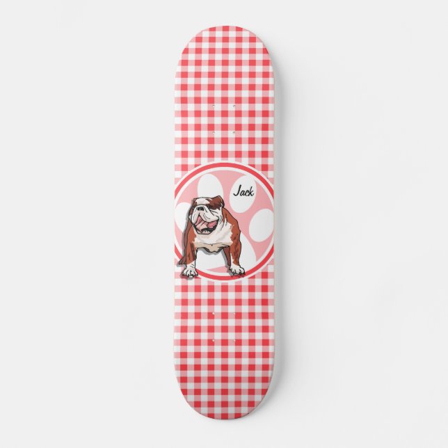 Skateboard Bulldog; Red y White Gingham (Anverso)