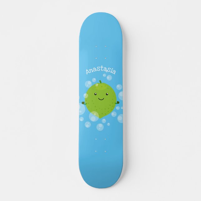 Skateboard Burbujas de cal verde suave ilustracion personaliz (Anverso )