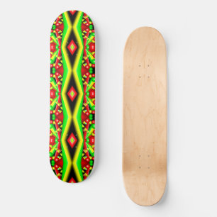 Skateboard Burbujas y Rayas Verdes Rojas Amarillas Arte Abstr