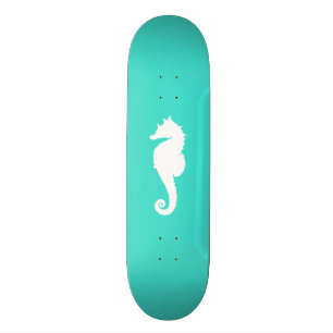Skateboard Caballito de mar turquesa y blanco
