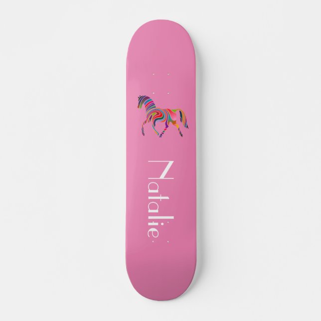 Skateboard Caballo arco iris rosa - tu nombre (Anverso )