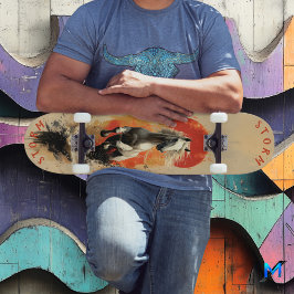 Skateboard Caballo blanco galopando en gloria de atardecer, r