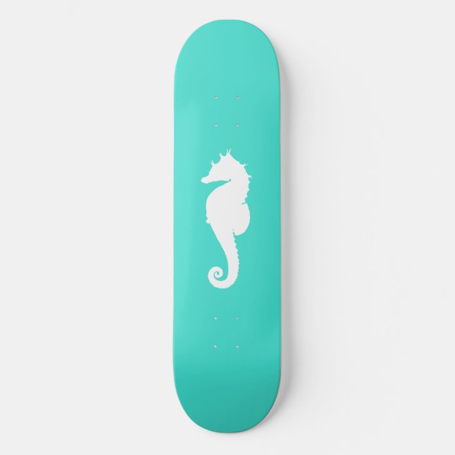 Skateboard Caballo de mar blanco y turquesa (Anverso)