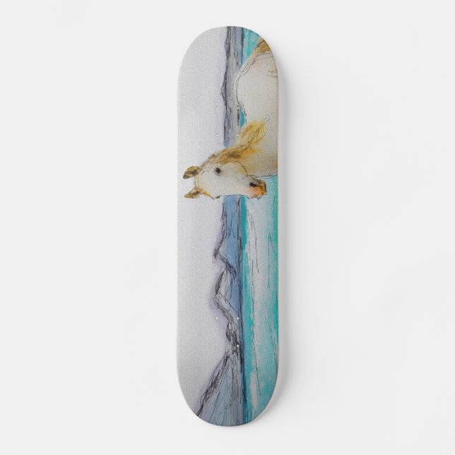 Skateboard Caballo en una playa (Anverso)