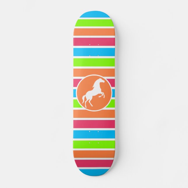 Skateboard Caballo; Naranja Neón Tiras verdes rosas (Anverso)