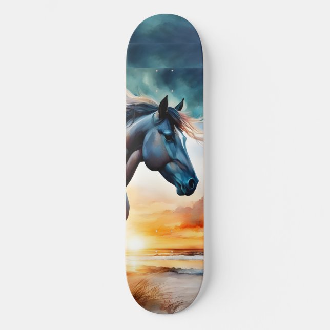 Skateboard Caballo salvaje en una duna fresca al atardecer (Anverso)