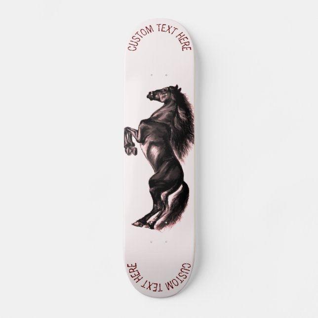 Skateboard Caballo salvaje negro vertical - Dibujar arte - Añ (Anverso)