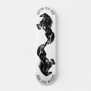 Skateboard Caballo salvaje negro vertical - Dibujo blanco y n