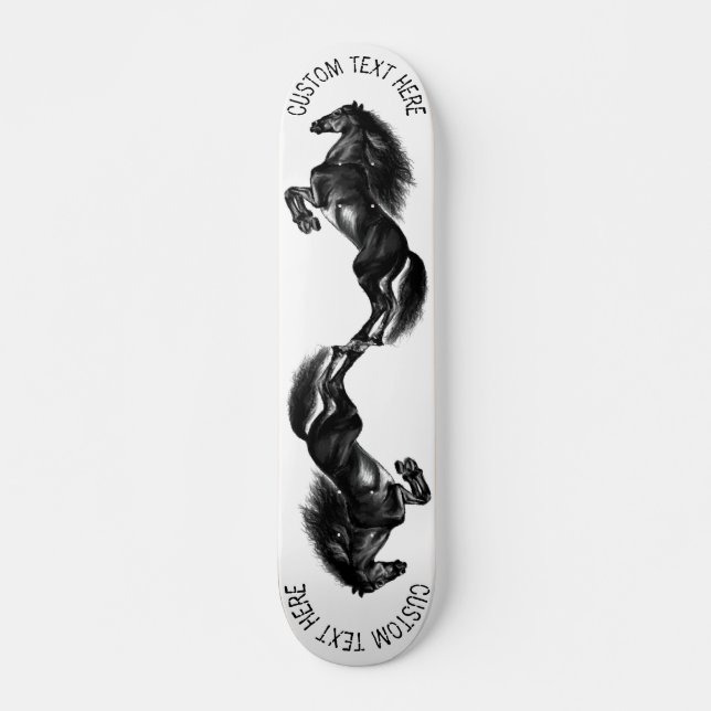 Skateboard Caballo salvaje negro vertical - Dibujo blanco y n (Anverso )