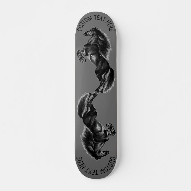 Skateboard Caballo salvaje negro vertical - Dibujo en blanco  (Anverso )
