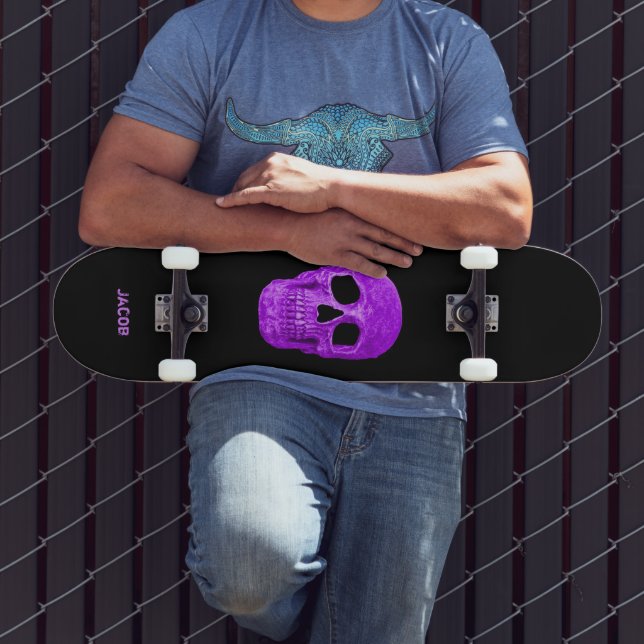 Skateboard Cabeza de cráneo gótica Neon Purple Black Guay
