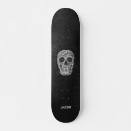 Skateboard Cabeza De Cráneo Gótica Textura De Grunge Negra Y 