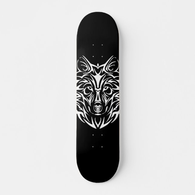 Skateboard Cabeza de lobo blanco en negro (Anverso )