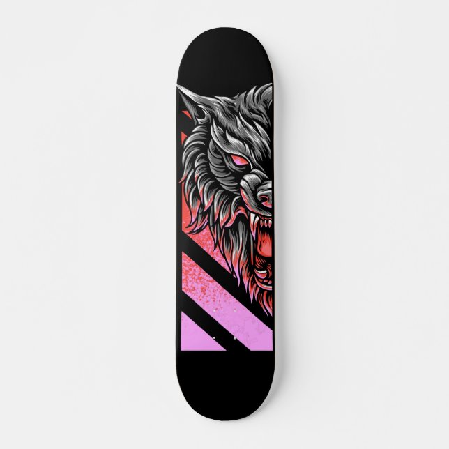 Skateboard Cabeza de Lobo Rosa  (Anverso )