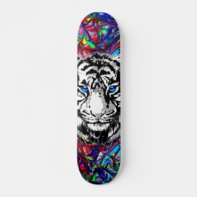 Skateboard Cabeza de tigre colorida - Tigre psicodélico (Anverso )